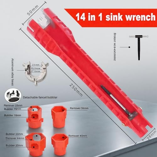 GQunit Tap Spanner Tool, 14-in-1 Multi-Functional Faucet Wrench, Comfortable Grip,Tools Tap Backnut Spanner Set, Anti-Slip, for Sink, Bathroom and Kitchen Plumbing Repair 2 GQunit Tap Spanner Tool, 14-in-1 Multi-Functional Faucet Wrench, Comfortable Grip,Tools Tap Backnut Spanner Set, Anti-Slip, for Sink, Bathroom and Kitchen Plumbing Repair - Image 2