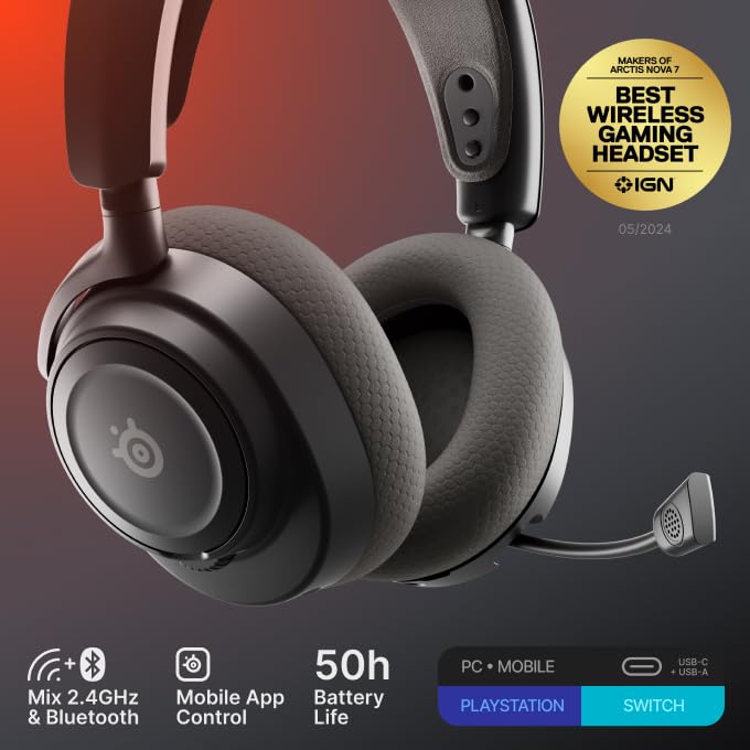 SteelSeries Arctis Nova 7 Wireless Gen 2 Gaming Headset - Real-Time App Control, 50+ HR Play, Neodymium Drivers, Mix 2.4GHz/Bluetooth, PC, PS5, PS4, Switch 1/2, Mobile - Black - Image 3
