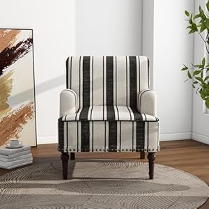 Accentchairmidcenturymoderncomfyarmchairforlivingroomlinenfabricsinglesofaloungeforreadingbedroomapartmentwaitingroomwithwoodlegsblackstripesetof2 Urban Country Home Decor Accent chair mid century modern comfy armchair for living room linen fabric single sofa lounge for reading bedroom apartment waiting room with wood legs black stripe set of 2 urban country home decor