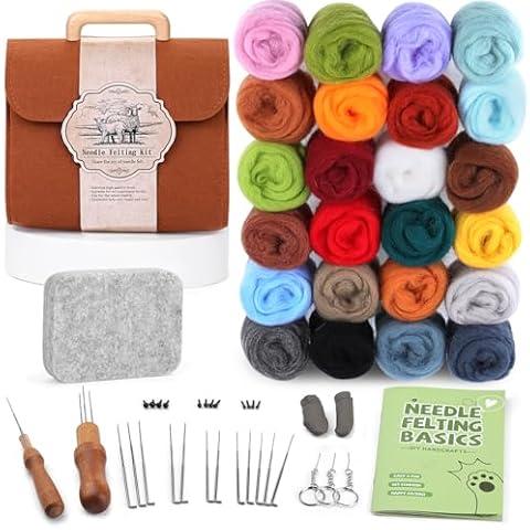 ZXIIXZ Needle Felting Kit, 24 Colors Felting Wool Kit with Felt Bag, Felting Needles, Pad, Felting Wool Bulk for DIY Needle Felting Beginner with Instructions Cover