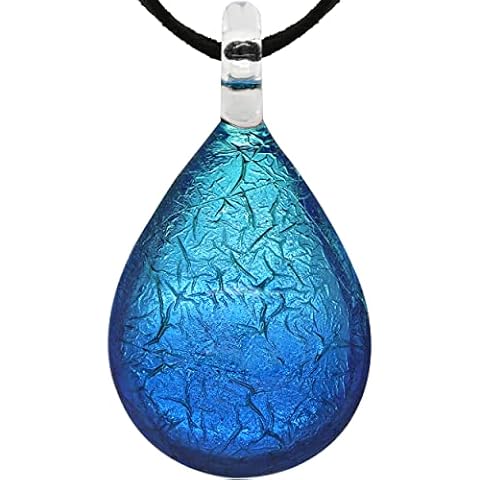 CHUVORA Hand Blown Glass Deep Blue Sea Ocean Teardrop Pendant Necklace for Women, 16-18 inches Cover
