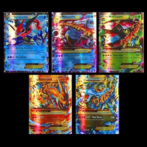 Xiaoxingyun 120 Assorted Pokemon Cards - 115 GX and 5 Mega Pokemon Cards, Pokemon Trading Card Game Cartoon Cards for Children, Includes Paper Box