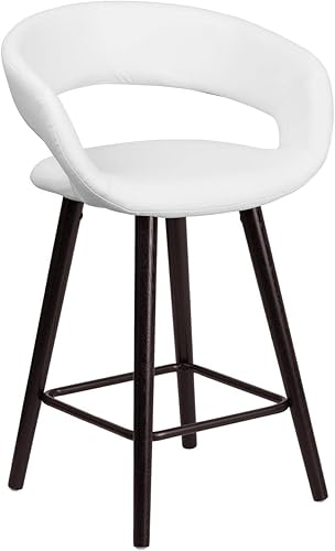 Flash Furniture Brynn Series - Taburete contemporáneo de madera de capuchino de 24 pulgadas de alto nivel en vinilo blanco