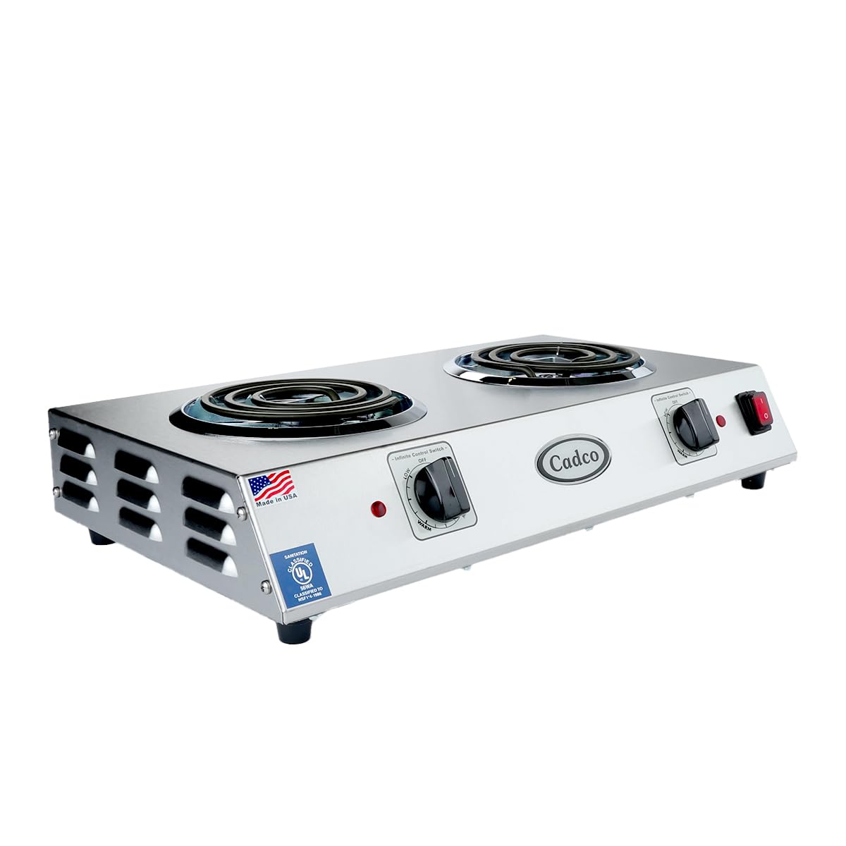 CDR-1T Countertop 21.25" W Double Burner Electric Hot Plate, Heat Control, Stainless Steel, 120-Volt, 12 lbs, For Commercial Use