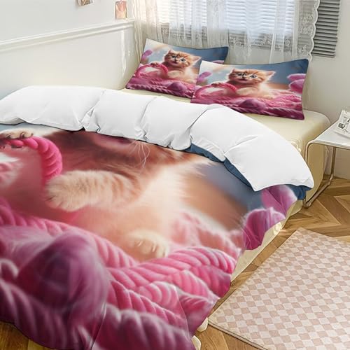 Housse de couette chat parure de lit double 200x200 microfibre douce - 5