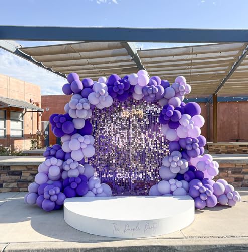 Image of 146Pcs Purple Balloons Garland Arch Kit - 5 10 12 18 inch Lavender Dark Purple Metallic Latex Balloons for Butterfly Baby Shower Birthday Wedding Princess Party Decorations
