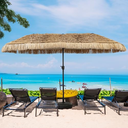 OVASTLKUY 13ft Thatch Umbrella Tiki Bench umbrella With Crank, Water-resistant for Bench, Patio,Pool