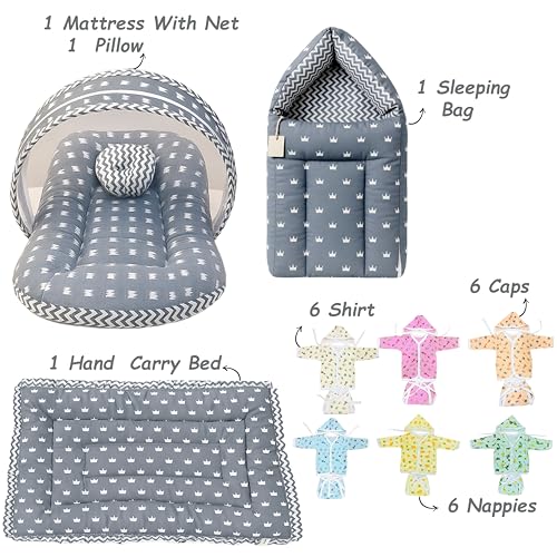 Image of Infantbond by fareto All Season use Baby Essentials Combo | Baby Products | Baby Gift Set | Baby Combo Set for New Born (0-6months)(Pack of 41) (Crown Grey)
