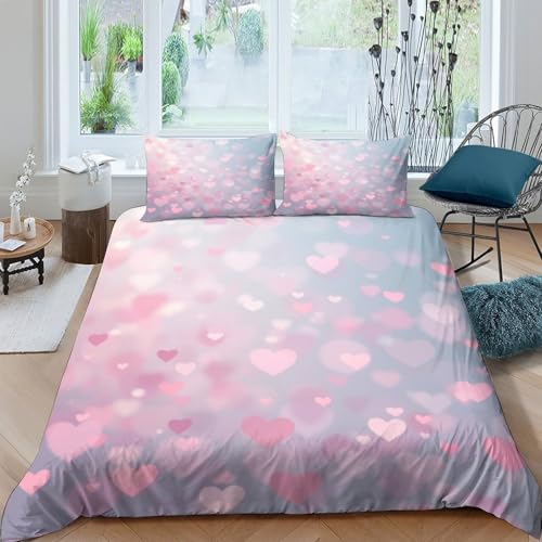 CTJQHVKZ Romantique Hearts Housse de Couette Facile d'entretien 3 Pièces 3D Imprimée Soft Pastel Bokeh Style Linge de Lit avec Fermeture Éclair Respirante...