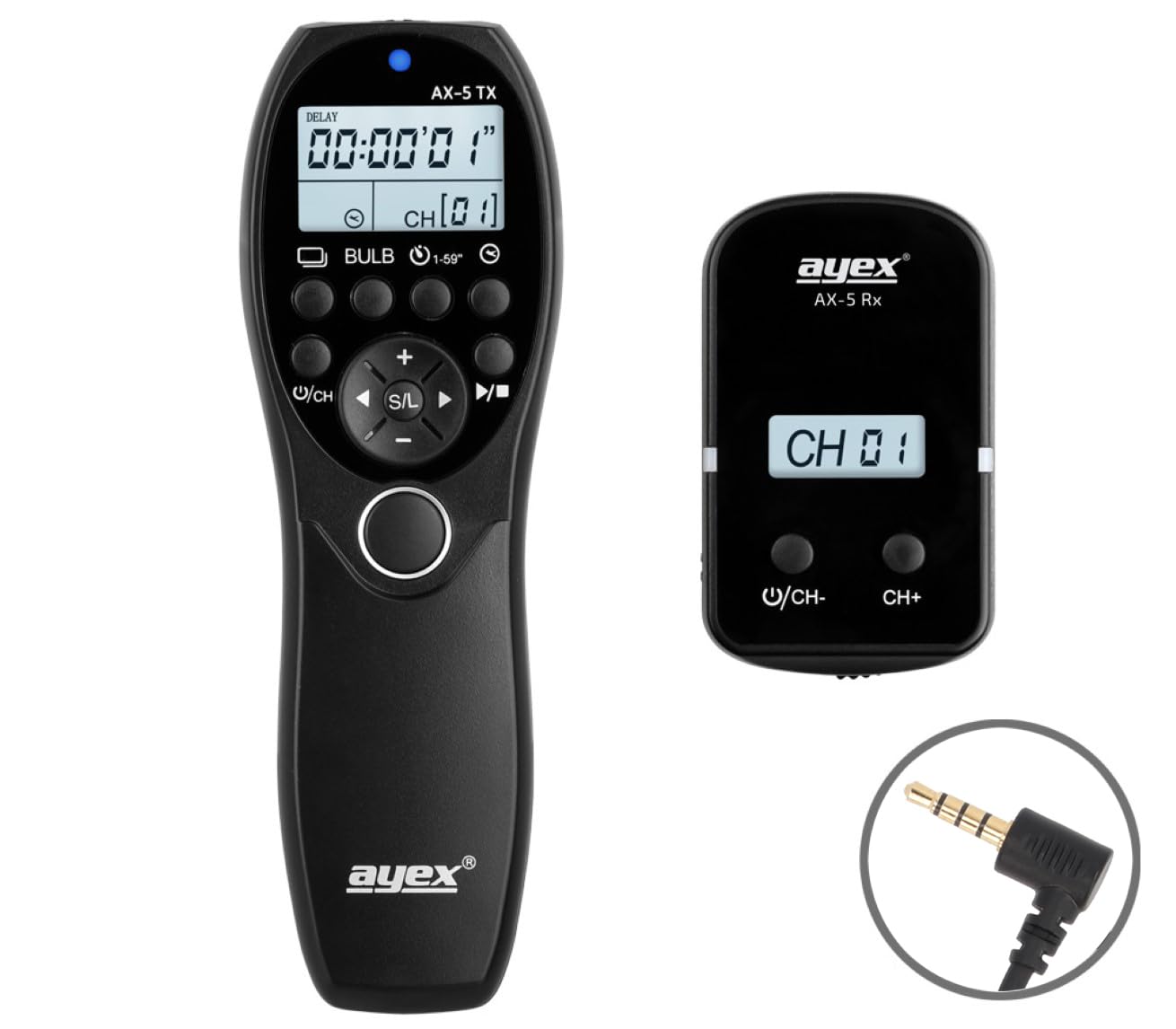 ayex AX-5 - Disparador remoto con temporizador compatible con Nikon DC3 2,4 GHz con pantalla LCD de hasta 100 m de alcance