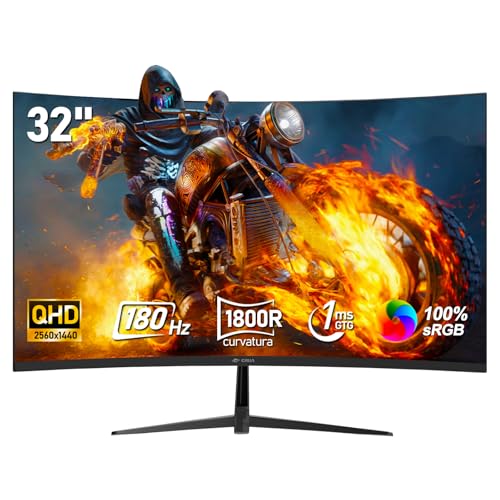 CRUA 32 inch 2K 180Hz Gaming Monitor QHD(2560x1440) Curved 1800R Computer Display Screen 1440P Fast 1ms(GTG) 100% sRGB FreeSync Suitable for e-sports games photo and video editing business