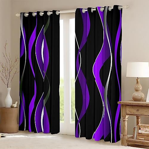 Homemissing Purple Grey and Black Stripe Blackout Curtains(30%-50%) Geometric Ombre Window Curtains Kids toddler Swirl Lines Window Dreapes Pastel Gradient Stripes Window Treatments W46*L72 - Image 2