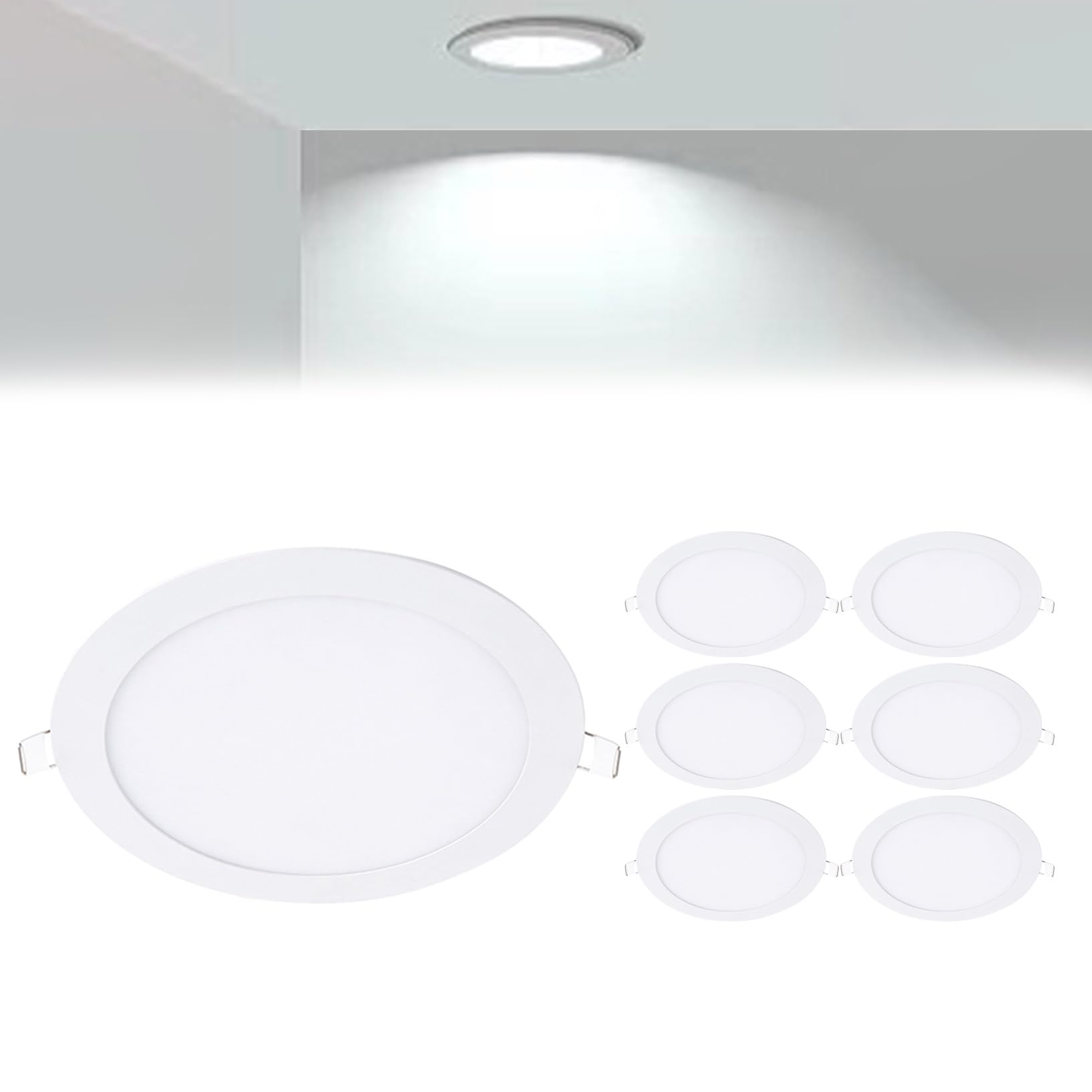 VOGHMOLD 9W Ultra Slim LED Downlight 6 inch, 6000K Recessed Ceiling Light, Cut Φ130-140mm, AC85-265V Flush Mount Spotlights Aluminum Round Panel Lights for Office Hallway, 7 Pack
