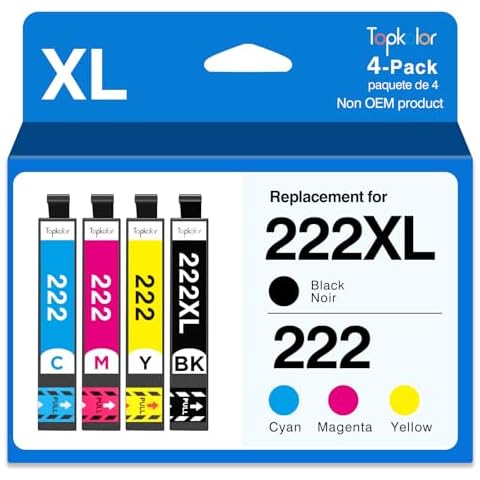 222XL Ink Cartridges Replacement for Epson 222XL Ink cartridges Combo Pack 222 XL T222XL 222 Ink Cartridges Works with Epson Workforce WF-2960, Expression XP-5200 Printer (4 Packs) Cover