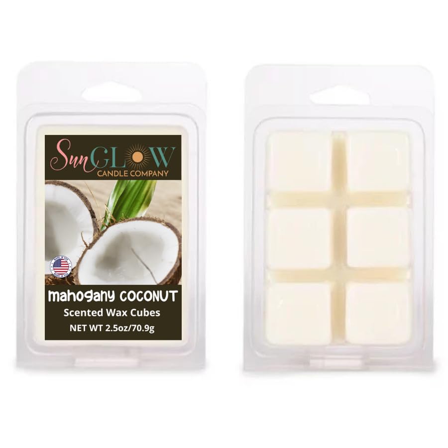 Sun Glow Candle|Mahogany Coconut Scented Wax Cubes/Melts- 1 Pack -2.5 Ounces, Off-White