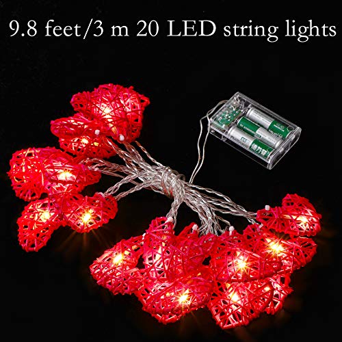 9.8 Feet 20 Led Valentine's Day Heart Shaped String Lights Valentine Fairy String Lights Battery Operated Heart Shape String Light Rattan Vintage Decorations Lights For Valentines Wedding Christmas #TOP1