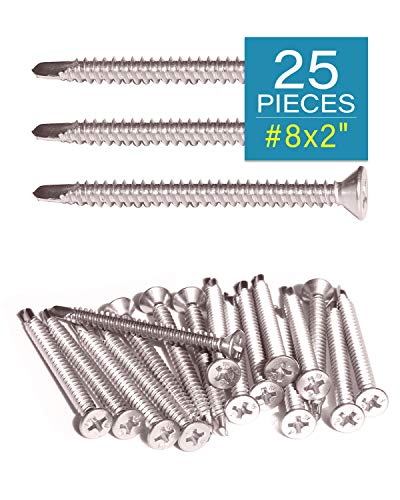 Image of IMScrews 25pcs #8 x 2 Stainless Flat Head Phillips Self Drilling Screws, 410 Stainless Steel Full Thread Sheet Metal Tek Wood to Metal Screws