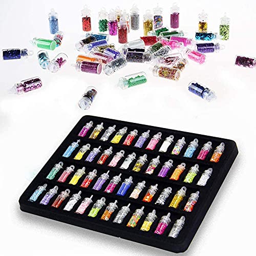 Belicia 48 Bottles/Set DIY Nail Art Charms Kit 3D Holographic Glitter Contain Nail Sequins Iridescent Flakes for Body Face Hair Make Up Nail Art Mixed Decals Decoration