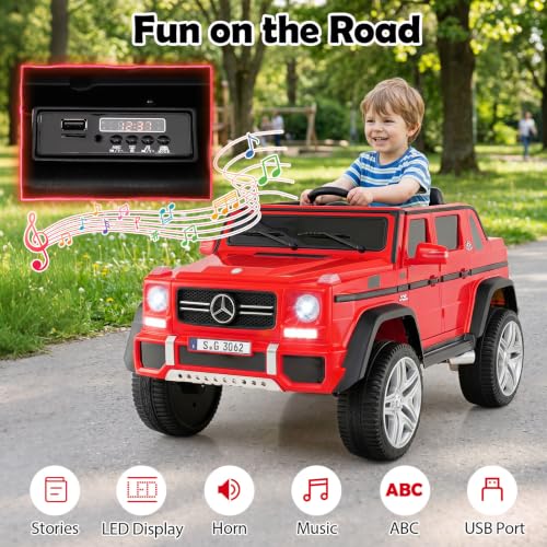 Image of Costzon Ride on Car, Licensed Mercedes-Benz Maybach, 12V Battery Powered Vehicle Toy w / 2 Motors, Remote Control, 3 Speeds, Lights, Horn, Music, Aux, Storage, Truck, Electric Car for Kids (Red)