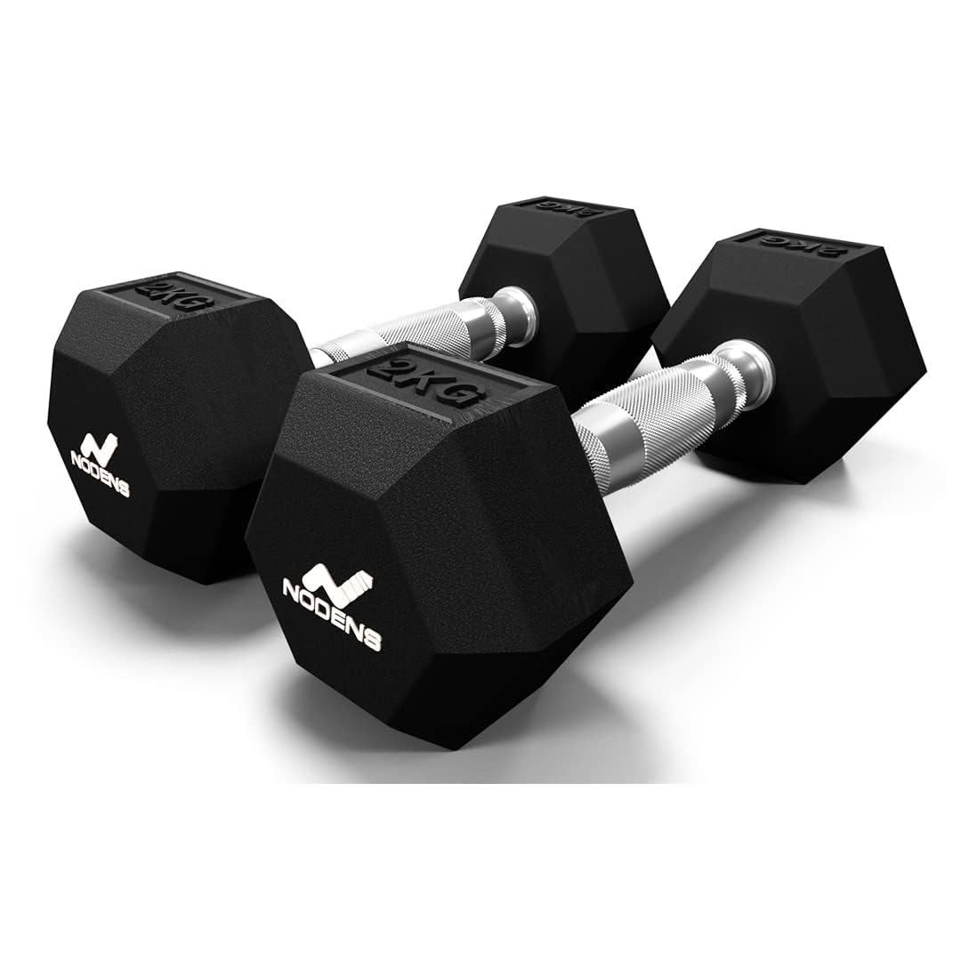 NODENS Rubber Coated Professional Exercise Hex Dumbbells (Pack of 2) (2.5 Kg X 2Pc (Total = 5 Kg), Hex Dumbell), Black (Black, 4 Kg x 2pc (Total = 8 kg))