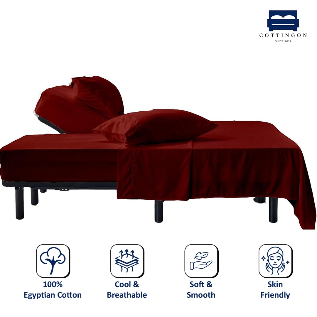 Cottingon Juego de sábanas de 4 Piezas Flex Head King, sábanas divididas de 34 Pulgadas para Camas Ajustables con número de sueño, Suave y Transpirable, 100% algodón Egipcio, se Adapta a colchones de
