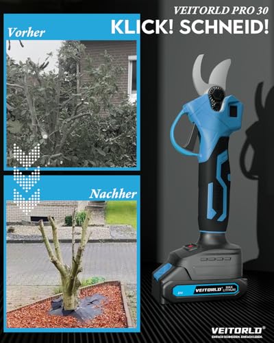 Akku Astschere für Makita 18V Akku, 30mm Schnittkraft, Bürstenloser Motor, Elektrische Bypass-Gartenschere mit Akku 2 x 2000mAh, Ergonomischer Griff, Geschenke für Männer Frauen