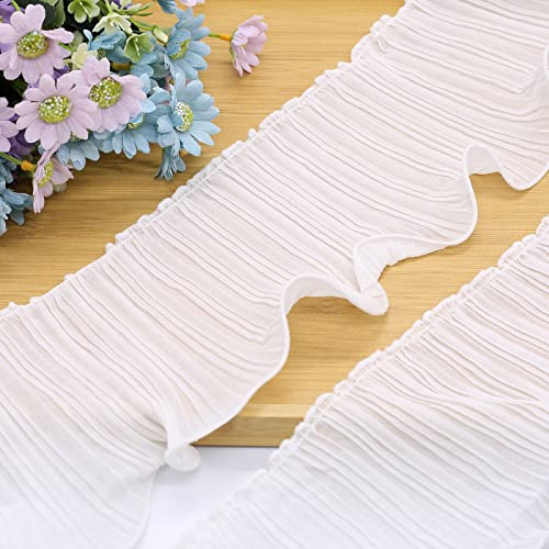 Bit.fly 5 Yards White Ruffle Trim Chiffon Ribbon Pleated Fabric 4 Inch Width For Sewing Lace Edge Applique Trimming Diy Craft Dress Collar Decoration #TOP5