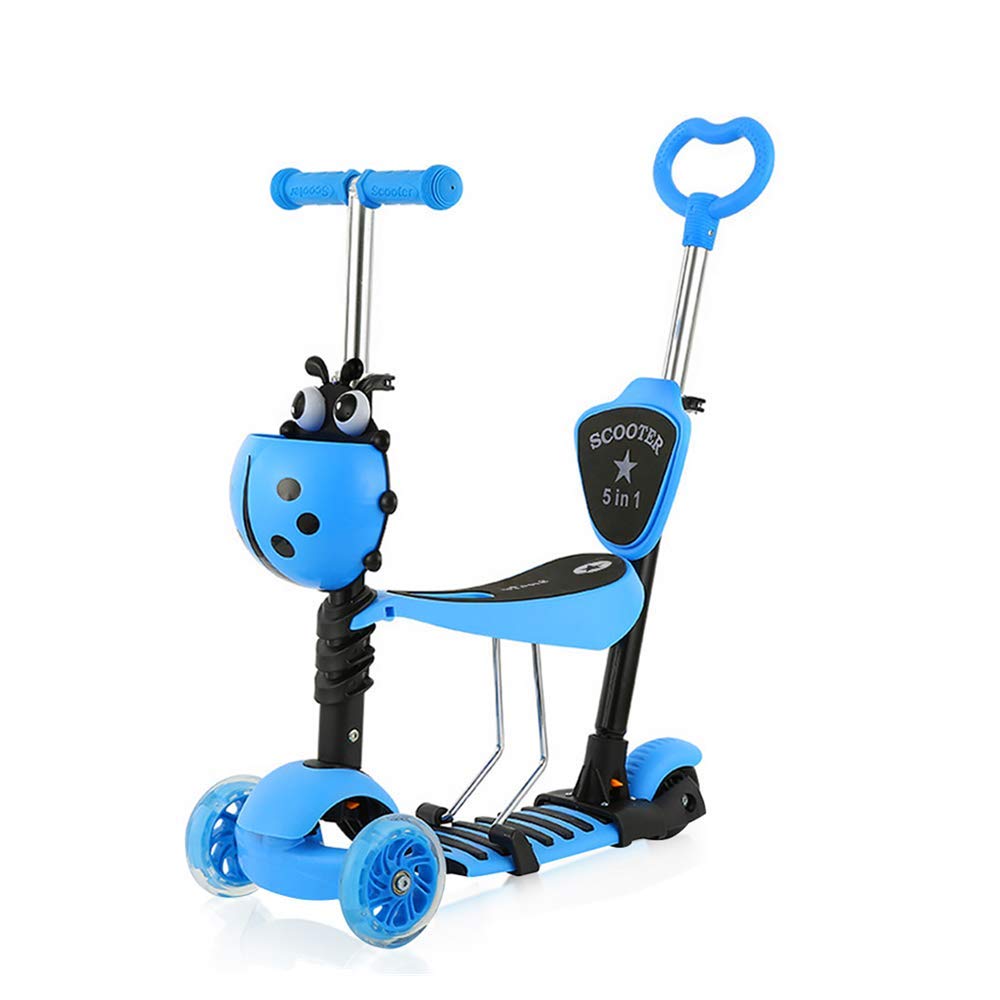 YOLEO Monopattino per Bambini 5-in-1, Monopattino 3 Ruote Lampeggianti in LED, Kids Scooter, Con Sedile Estraibile/Monopattino Bambini 2 a 8 Anni, Carico Massimo 50 Kg