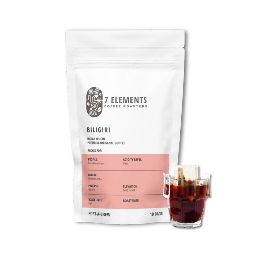 Sponsored Ad - 7 Elements Coffee Roasters Biligiri Port-A-Brew Pour Over Coffee Drip Bags - Pack Of 10 Sachets | Light Roast | 100% Arabica Freshly Roasted Ground Coffee Bag | Flavored Coffee | Carry Anywhere