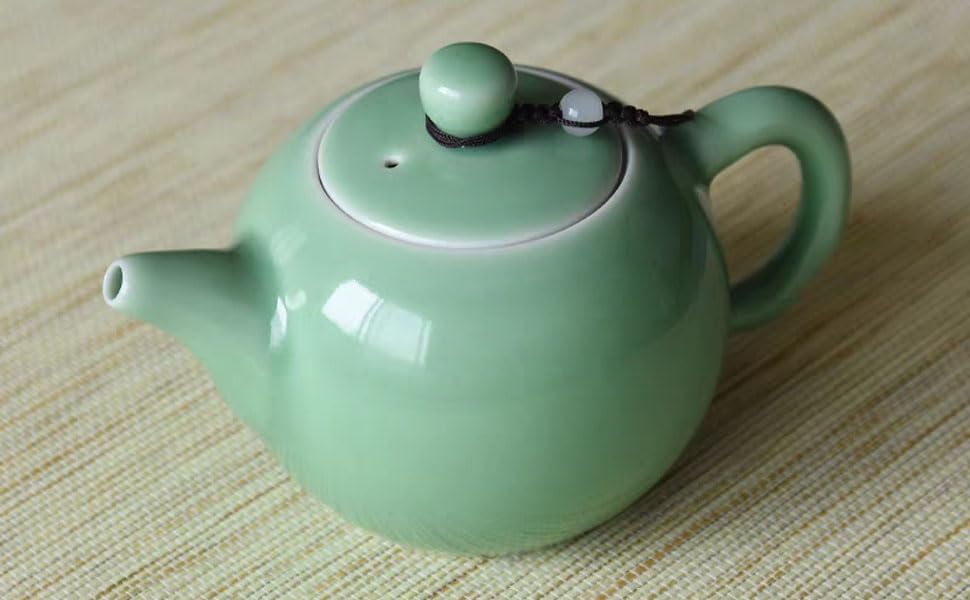 Miniatura 4 de Tetera Celadon, tetera de porcelana verde jade, utensilio de té de Kungfu, ceremonia de té, 4 colores opcionales, (verde ciruela)