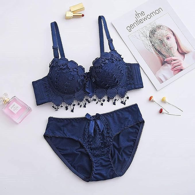 Image of Brachy Women Elegant Lace Push Up Bra Panty Set Bridal Set Underwired Lingerie Set for Women Solid Padded Set Honeymoon Bikini Set