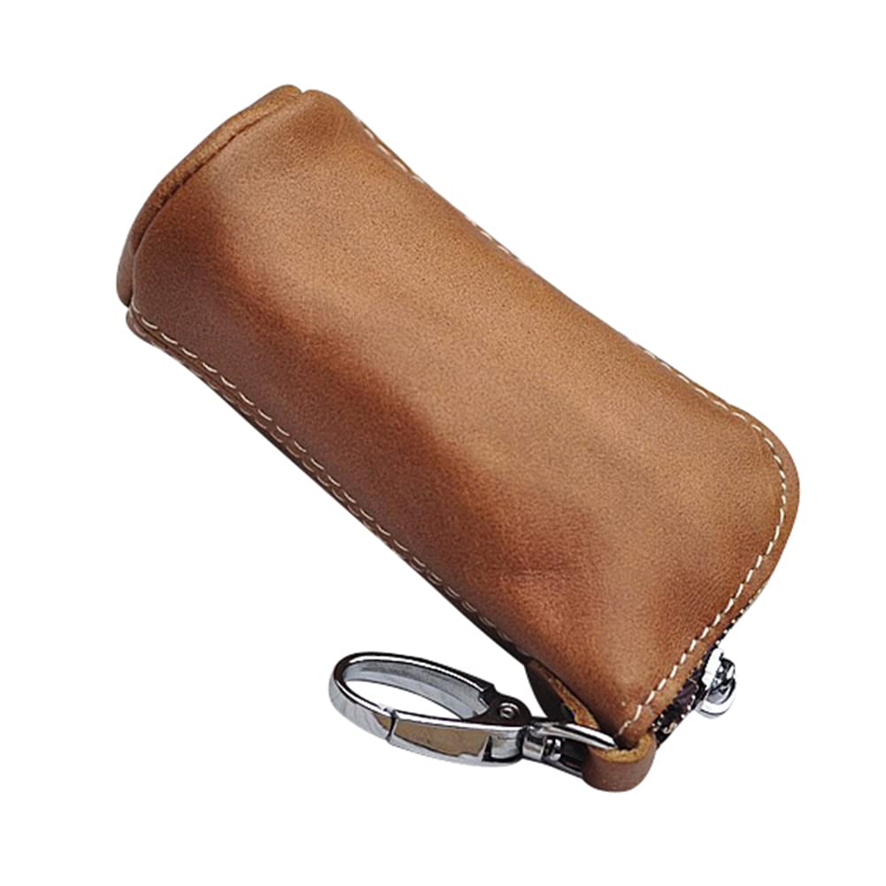 MoreChioce Bolso de piel de Vaca para Llaves, MoreChioce Estuche para Llavero Cartera Llavero Vintage Organizador de Llaves Cartera Llavero Bolsa con Cremallera Monedero Cartera,Marrón