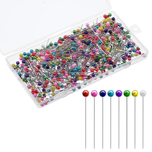 500 Stück Stecknadeln mit Kopf 40mm Bunte Stecknadeln Nähen Mehrfarbig Sewing Pins Quiltzubehör für Basteln Nähen Quilten Handwerk Schmuck Making