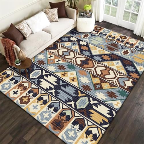Tapis ethnique bleu et marron 140x180cm de qualité supérieure