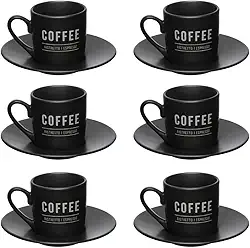 Jogo de Xícaras Porcelana 80ml para Café com Pires Manhattan Hauskraft Preta 6 Peças