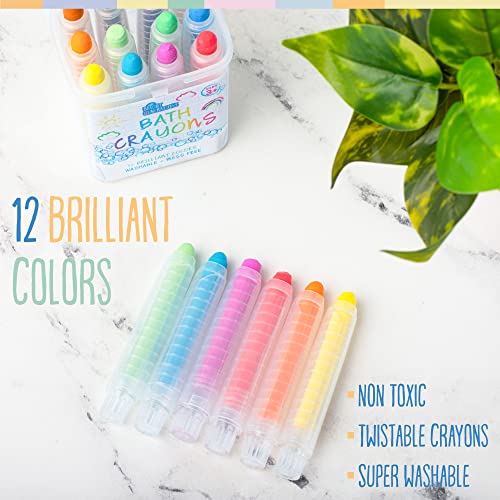 Bright Generations Bath Crayons For Kids & Toddlers - Mineral Water Based Washable Non Toxic Crayons -12 Brilliant Colors Twistable Crayons Bath Toys - Promotes Kids Grasp Development Fun & Creativity #TOP1