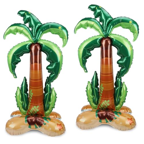 Image of PHOGARY 2 Pcs Big Palm Tree Balloons, Standing Inflatable Palm Tree Foil Balloon for Luau Hawaiian Birthday Party Decorations Pool Tropical Jungle Summer Beach Party Supplies