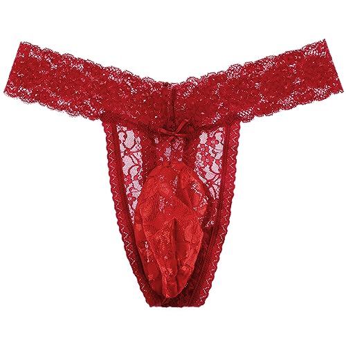 Men's Lace Sissy Pouch Panties Hipster Panty Thongs G String Bikini Briefs Lingerie Underwear T Back3