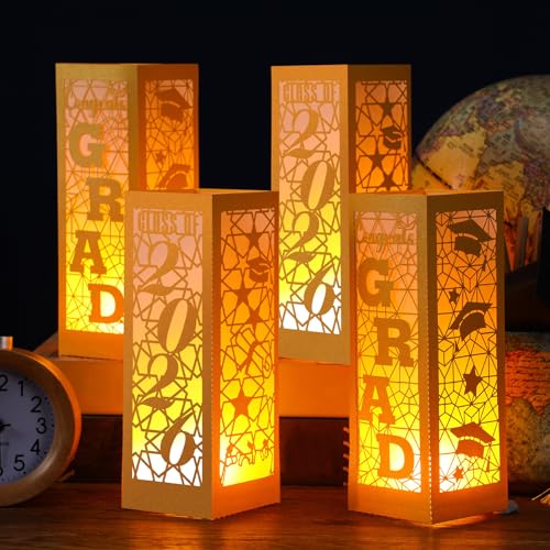 Image of Rossesay 6 Pcs Graduation Table Centerpieces Boxes Class of 2026 Graduation Lanterns for Centerpieces with LED Candles Congrats Grad School College Photo Props for Party Table Decoration (Gold)
