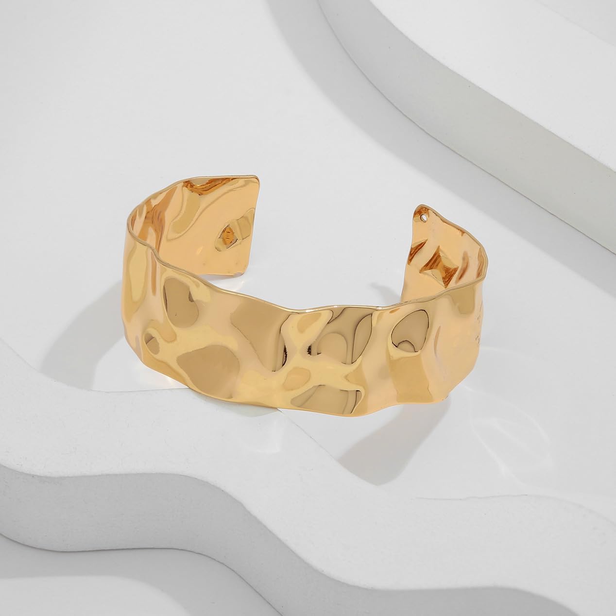 WOWORAMA Hammered Chunky Cuff Bracelets for Women Vintage Boho Wide Bangle Bracelets Irregular Statement Bracelet Thick Arm Cuff Gold Silver Bracelet - Image 5