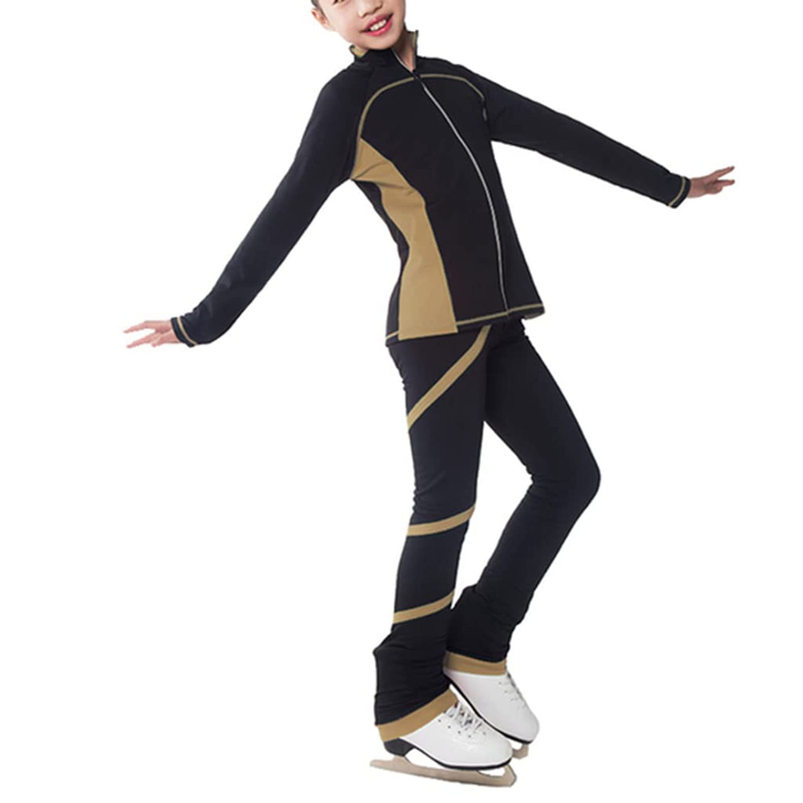 ZMIN Giacca E Pantaloni Termici per Pattinaggio Artistico Comodi Pantaloni in Pile Polare A Spirale Traspirante Abbigliamento Sportivo per Bambini per Adulti,B,M