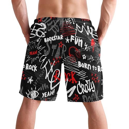 visesunny Men's Swim Trunks Headphone Spray Paint Words Rock Star Quick Dry Bathing Suits Beach Swim Shorts2