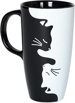 GreaterGood Paws & Prints Tall Ceramic Mug 17 oz Hot Chocolate Tea Coffee Cup with Adorable Paw & Cat Designs Novelty Gift Snuggle Cats