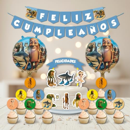 Decoración Cumpleaños Brain Rot   2 Banderines, 1 Cake Topper, 12 Toppers, 2 Globos Foil   Diseño para Fiestas Infantiles (Pack 1)