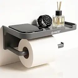 Suporte de Papel Higiênico com Prateleira para Celular, ABS Plastico, Instalação Sem Furos, Banheiro - Vende Mais