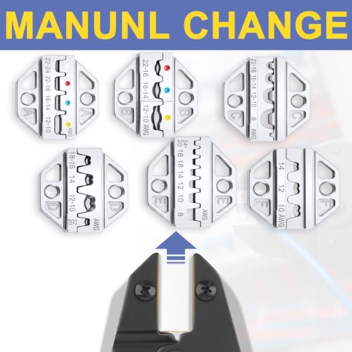 Image of haisstronica 6PCS Crimping Tool Set, Interchangeable Terminal Dies | AWG-Marked Cavities, Interchangeable Dies, Adjustable Pressure, Blow-Molded Storage, Home and Workshop Wiring