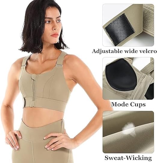 Image of Brachy Women's High-Impact Velcro Sports Bra: Adjustable, Front-Zip for Yoga, Gym & Workout