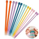 BRITECO 14Pcs Short Knitting Needle Set 25cm/9.8in - Kids Knitting Starter Kit, Plastic Single Pointed Knitting Needles for Beginners, Yarn Knitting Craft Supplies