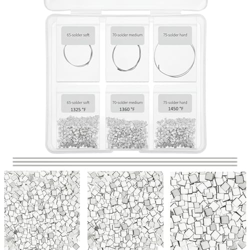 Sadnyy 330 Pcs 3 Grams Silver Jewelry Solder Chip and 3 Pcs Soft Medium Hard Silver Solder Wires Ultra Tiny Medium Density Precut Chips Easy Welding Equipment for Jewelry Making 2 x 2 mm (E M H)