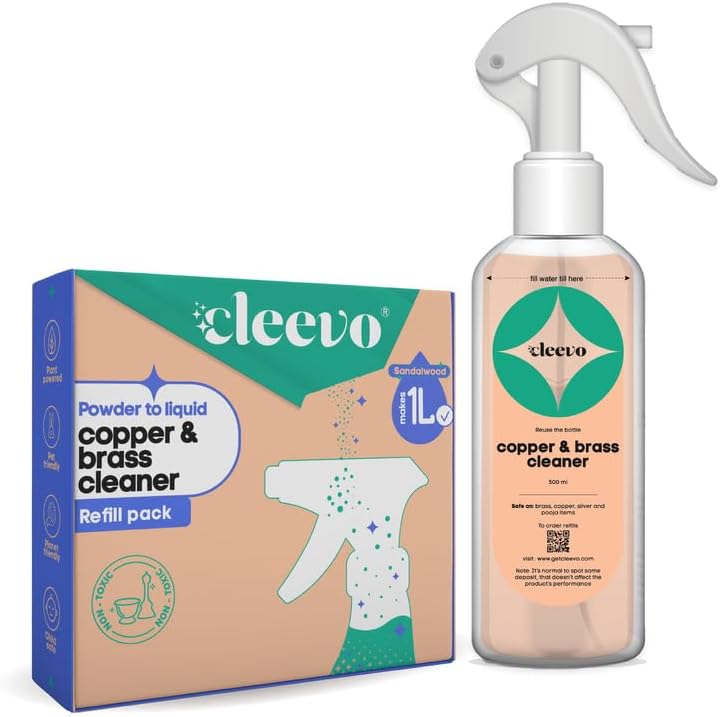 Cleevo Copper and Brass Cleaner, 1 litre bottle pack, Non toxic Metal Cleaning Formula for Chrome, Copper, Brass, Bronze, Nickel and Stainless Steel, powder to liquid
